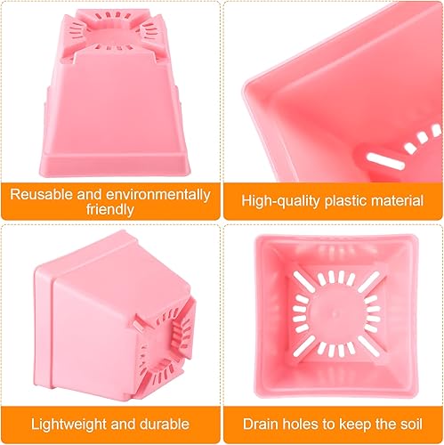 Miniatura 3 de Amyhill 160 macetas cuadradas de 4 pulgadas, macetas de plástico para plantas de semillero, macetas de trasplante de vivero, contenedor con platillo