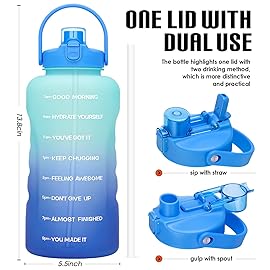 HydroPal 1 Gallon Water Bottles with Straw, 128 oz Water Bottle BPA Free Innovative 2-IN-1 Lid Gym Bottle with Times to Drink Motivational, Large for Sports Fitness Camping Water Jug 13.8X5.5 inch