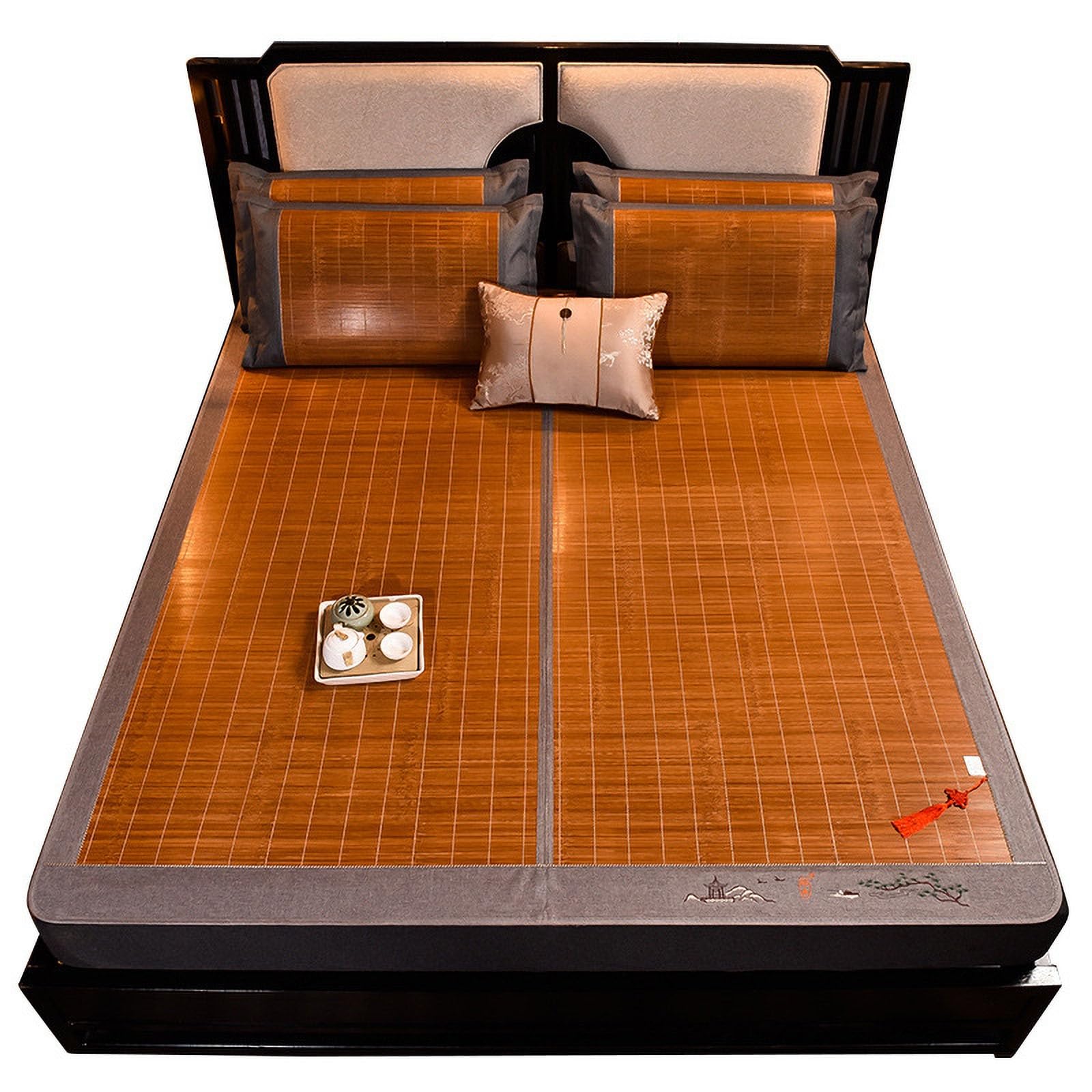 FIgpmwld Summer Cooling Bamboo Rattan Mat, 2-Sided Foldable, Breathable Carbonized, Multiple Sizes(180 * 200CM)