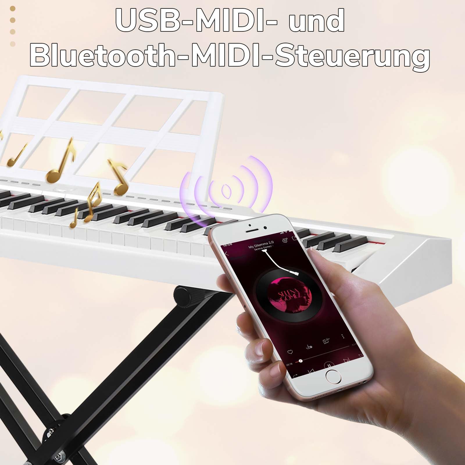 Bonnlo GPP-105 E Piano 88 Tasten, Digitalpiano Semi-Gewichtete Tastatur mit Dual-Bluetooth, Kopfhörer, Sustain-Pedal-System, Ständer, für Musikliebhaber und Anfänger, Weiß