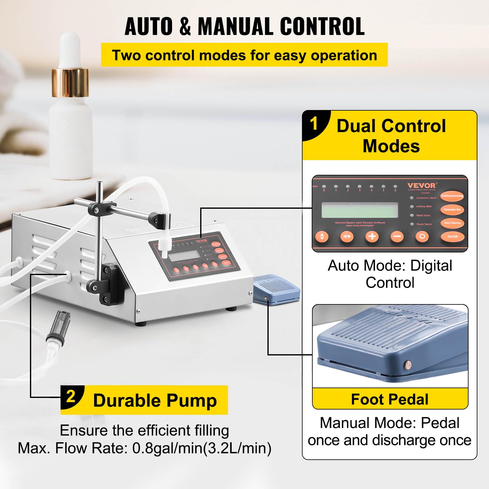 VEVOR Riempitrice per Liquidi 2-3500ml GFK-160 Liquid Filling Machine Pompa di controllo digitale Riempitrice di liquidi Macchina di rifornimento di liquidi automatica