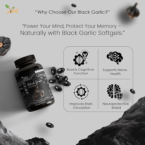 Miniatura 3 de Ved GarliNura, 90 cápsulas blandas, suplemento de ajo negro fermentado e inodoro con flor de lavanda, hoja de romero, hoja de té verde, ALA,