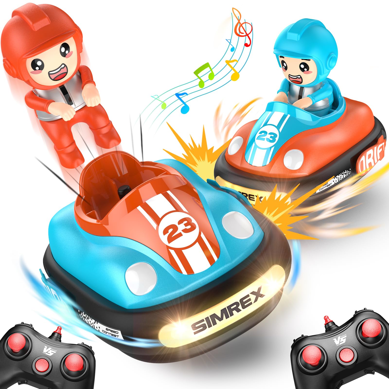 SIMREX Dos Juegos de Coche teledirigido, Coches teledirigidos con Luces led, Sonido, Acrobacias de Combate, Juguetes Infantiles de Remote Control Car niños Mayores de 3 años