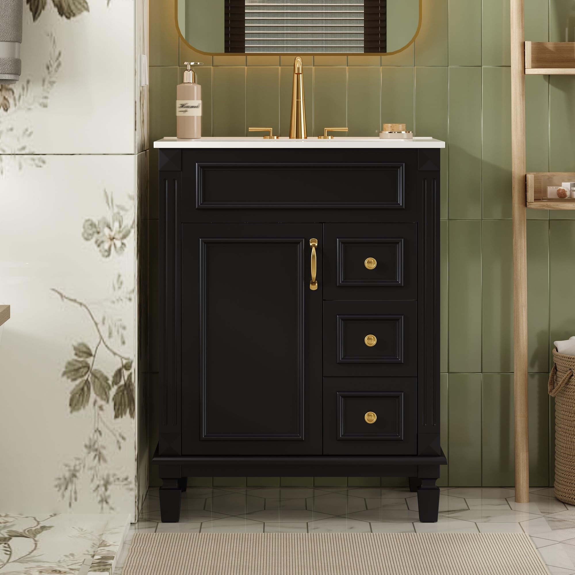 Merax 24" Bathroom Vanity with Ceramic Sink, Small Bathroom Sink Cabinet with 2 Drawers and Adjustable Shelf