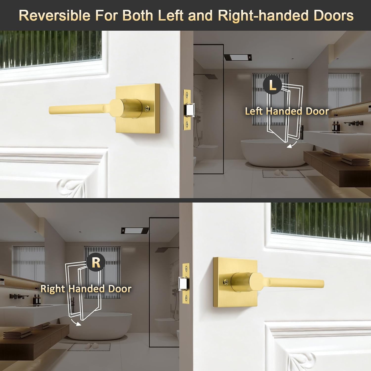 Gold Front Door Handle Set, Single Cylinder Front Door Handle Only, Gold Entry Handleset, Reversible for Right and Left Door