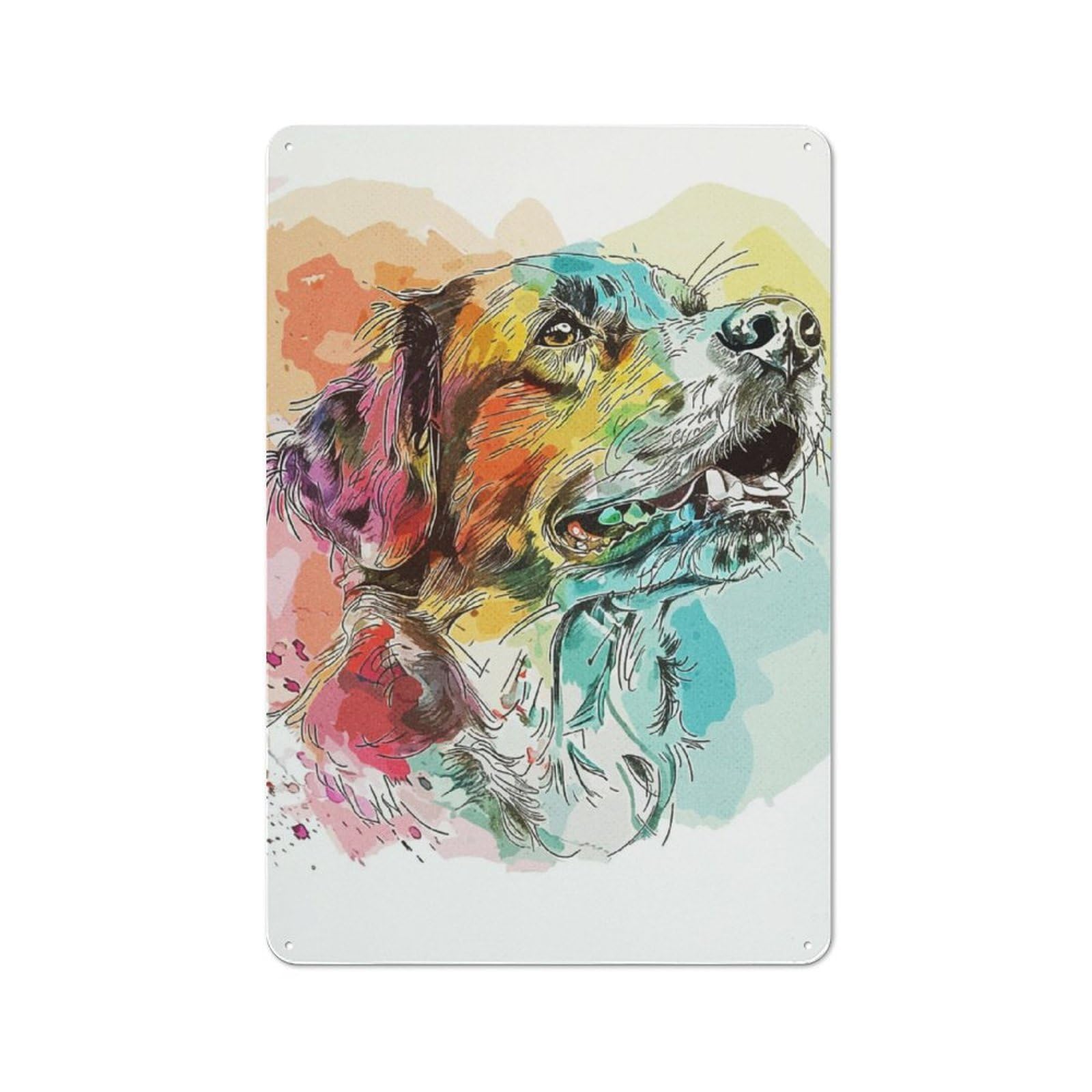 Junmoney Painting Colorful Dog For Garden Room Or Summerhouse, Retro Metal Sign 30X20cm, For Metal Sign Collectors, For Vintage Wall Decor Fans
