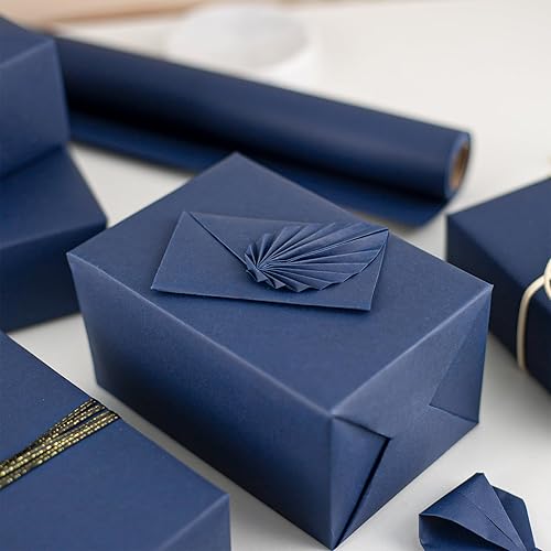 Miniatura 17 de Yarcony Papel kraft de regalo de Navidad, papel de regalo negro, árboles de Navidad de lujo, renos, copos de nieve, papel de estraza resistente