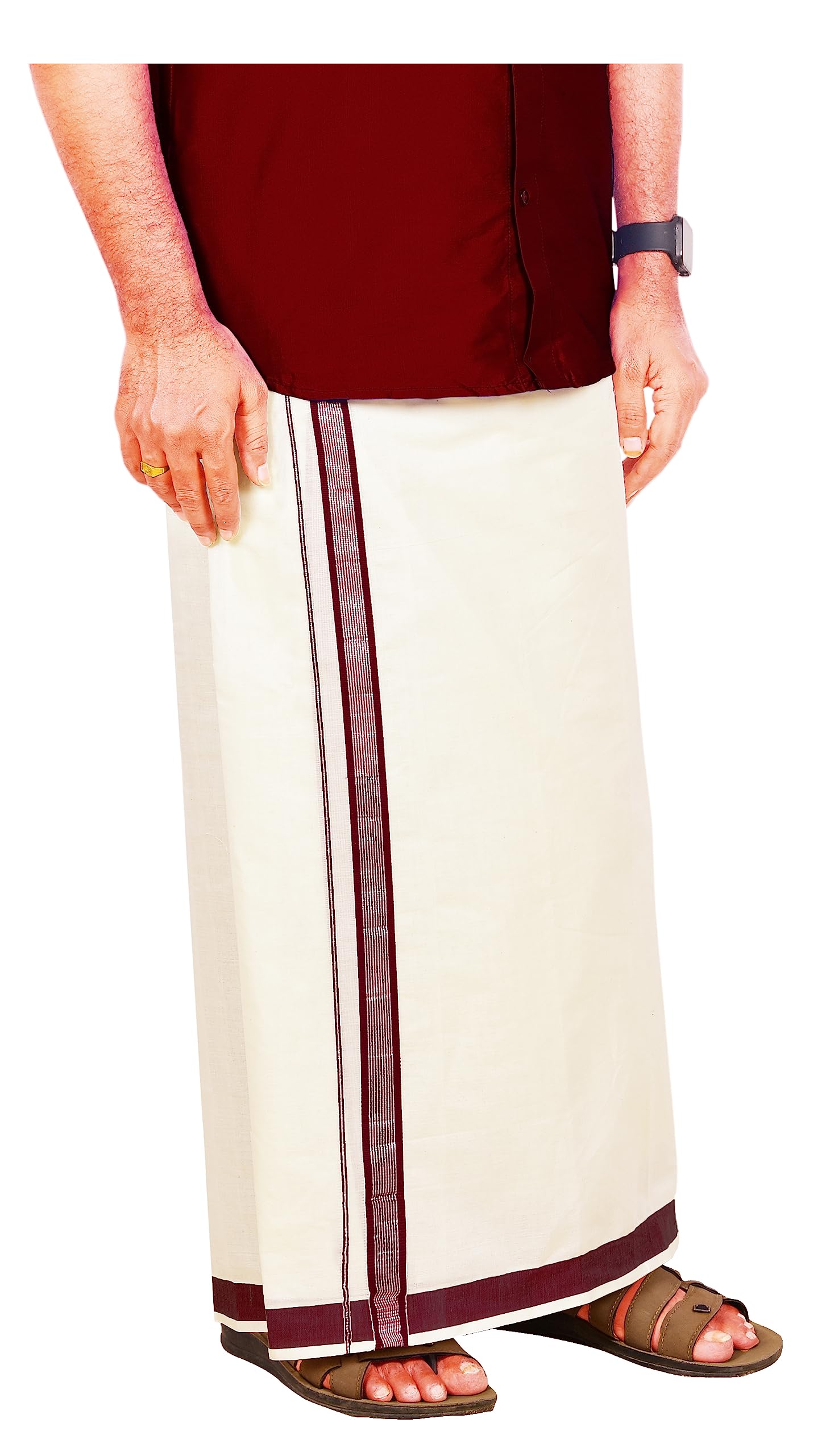 yettalan Mens Silver Jari Line Border 100% Cotton Cream Dhoti 4.00 Meters Double Mundu/Vesti-picture-30