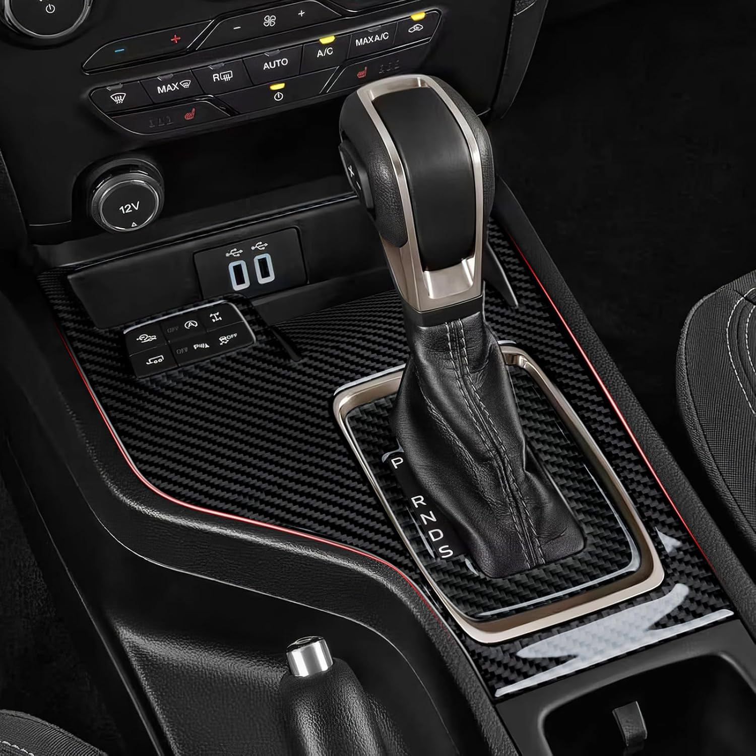 Car Gear Shift Control Panel Carbon Fiber Decal Interior Trim Cover for Ford Ranger Accessories 2019 2020 2021 2022 2023 XLT Lariat XL (Style A)
