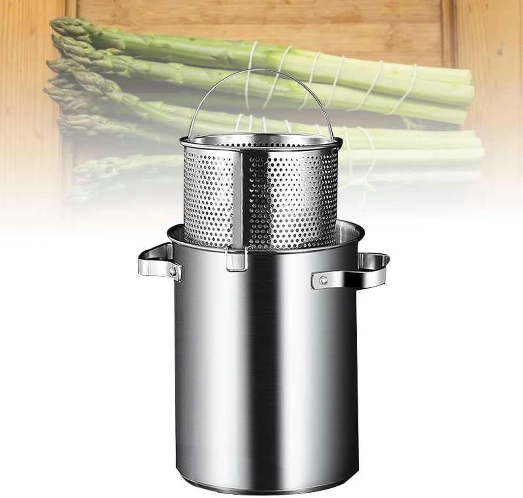 Marmite À Asperges 5 L, Cuiseur Vapeur pour Pâtes en Acier Inoxydable 304 avec Panier Amovible, Ustensile De Cuisine Professionnel pour La Maison