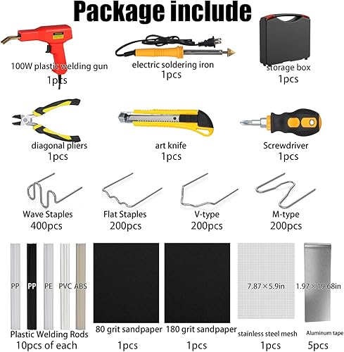Miniatura 8 de Soldador de plástico, kit de soldadura de plástico 2 en 1, kit de reparación de plástico de grapadora en caliente para reparación de grietas de