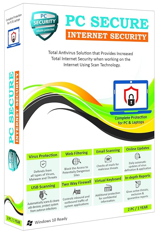 PC Secure Antivirus, 2 User Pack for One Year, Antivirus for Laptop, Anti Virus for Desktop