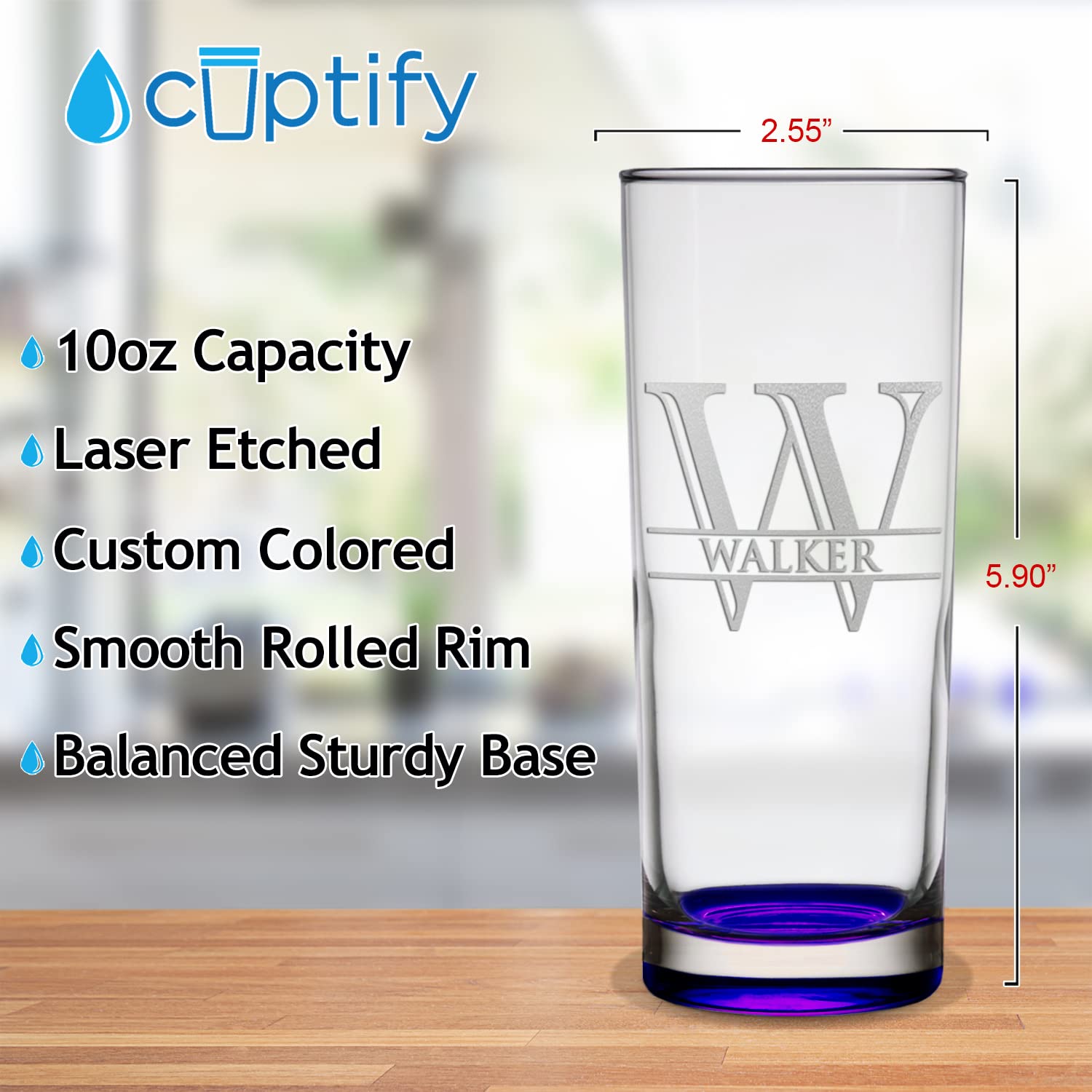 Personalized Highball 10.5 oz with Purple Bottom, Custom Tall Collins Glass, Straight up Mixed Drink Cocktail - Initial with Name Gift