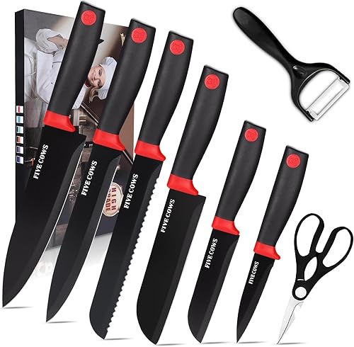 Juego de cuchillos de chef de 8 piezas, acero inoxidable alemán de alto carbono ultra afilado, afilado y duradero, mango antideslizante ligero,