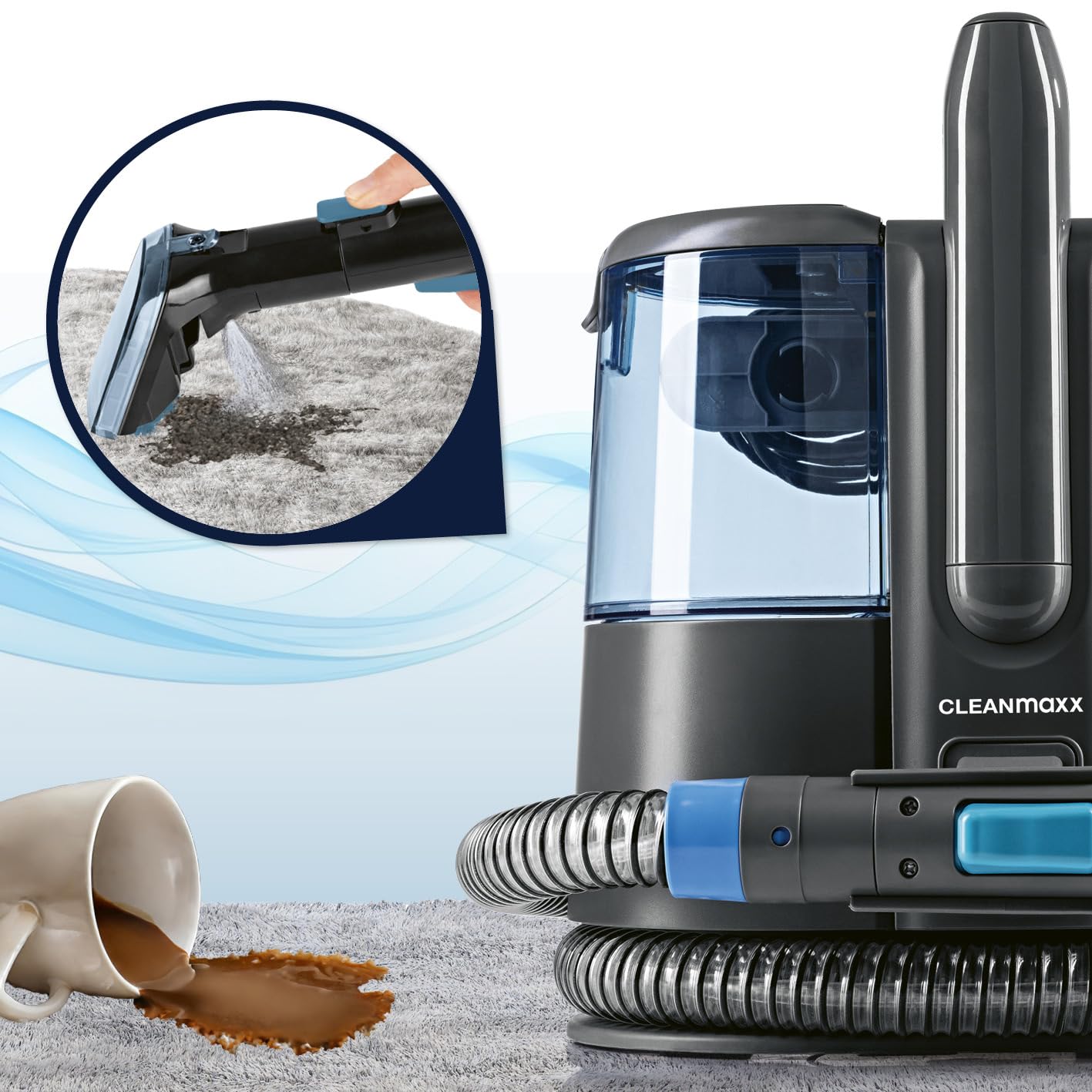 CLEANmaxx Limpiador de alfombras y tapicería Pro Power | Spot Cleaner & Easymaxx limpiador de alfombras | Aspirador húmedo y limpiador para aspiradora de lavado para sofá, coche, alfombra, tapicería