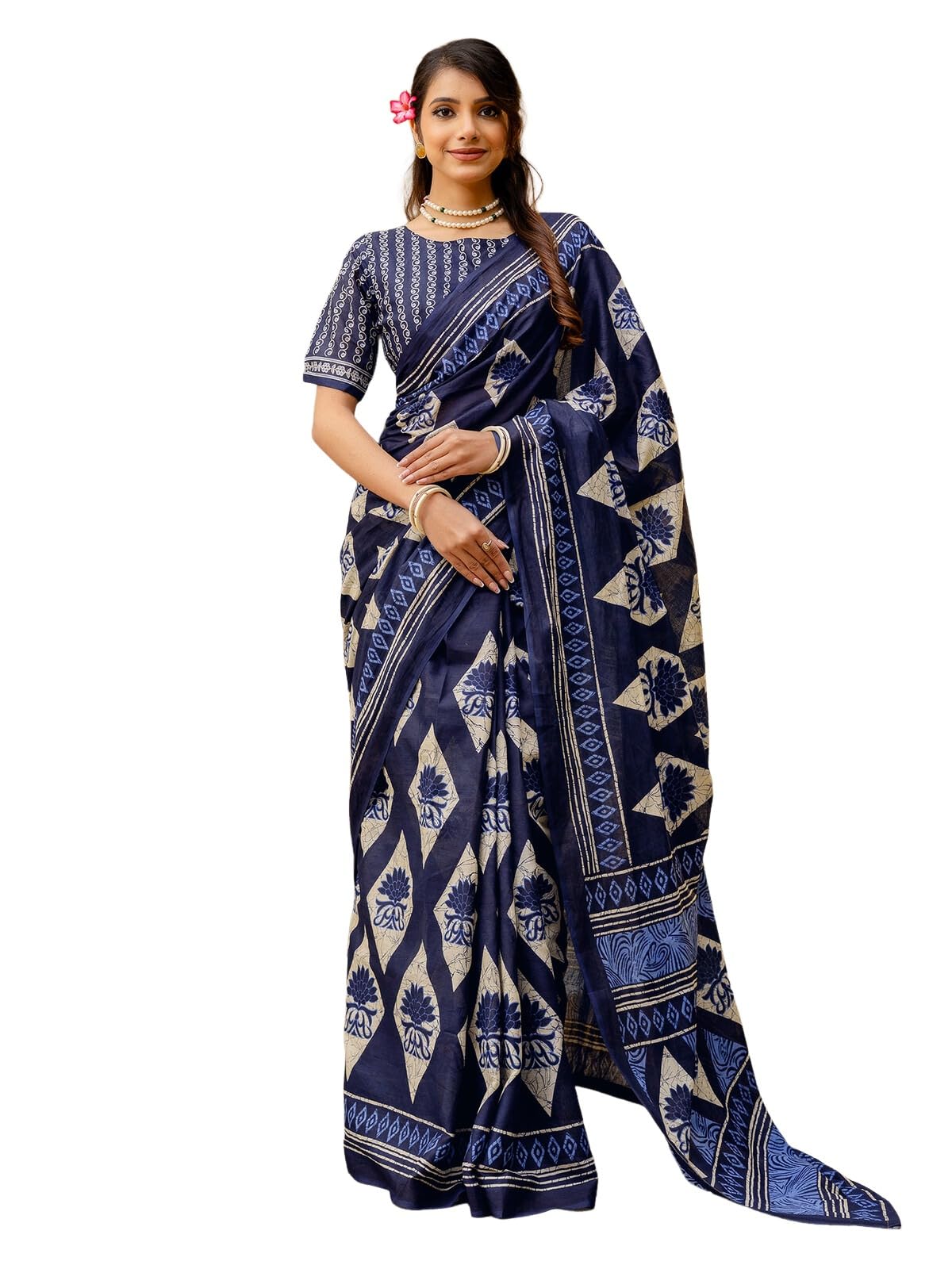 satrani Women's Cotton Paisley Printed Saree with Unstitched Blouse Piece-picture-5