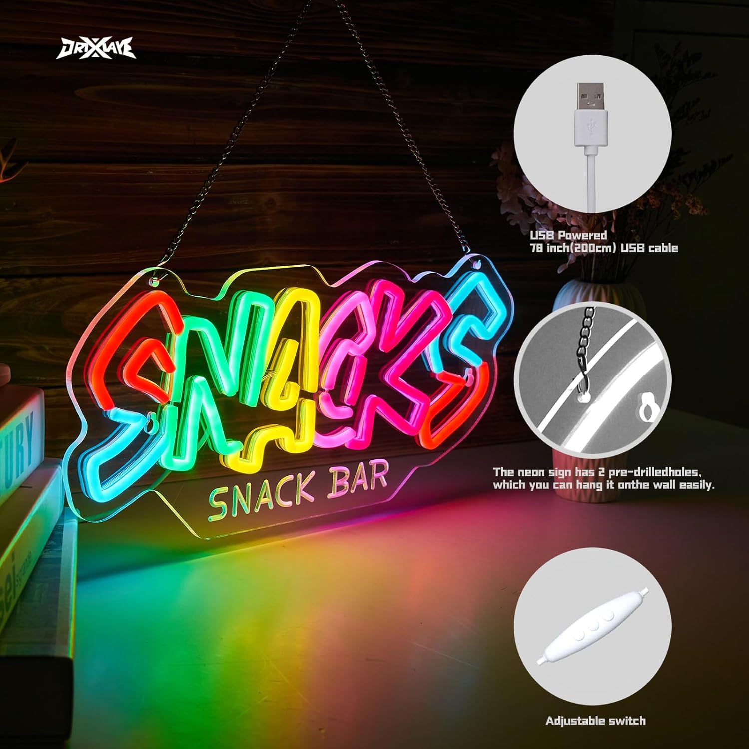 Snacks Neon Sign For Wall Decor Snack Shop Coffee Bar Candy Shop Art Decor (Blue + Red Snacks)
