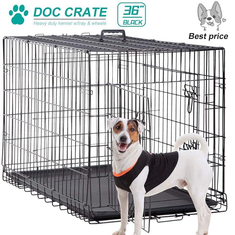 Caixa de Transporte Dobrável para Cães de Metal com 2 Portas, Bandeja e Divisor NIANWUDU – 91 cm