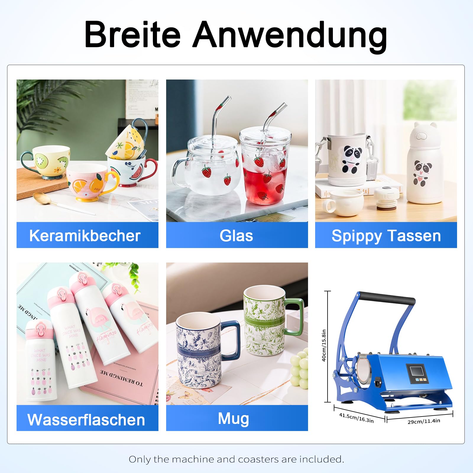 Tassenpresse Mug Sublimationspresse 8-30OZ 600W - 200 ℃ Heisspresse Hitzepresse mit 6 Untersetzer Transferpresse Tassen Bedrucken Multifunktionale Sublimations-Drucker Becherdruckmaschine