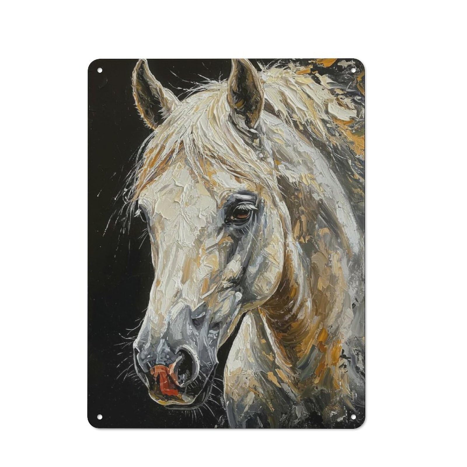 Junmoney White Horse Portrait Metal Wall Sign 40X30cm Featuring For Bar Or Restaurant, For Restaurant Interior Fans