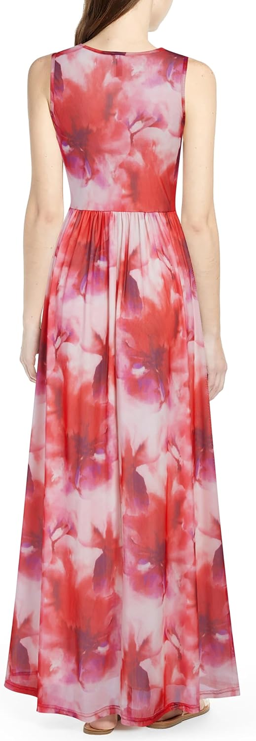 WOOSEA Women Sleeveless Deep V Neck Mesh Loose Plain Long Maxi Casual Dress - Image 2