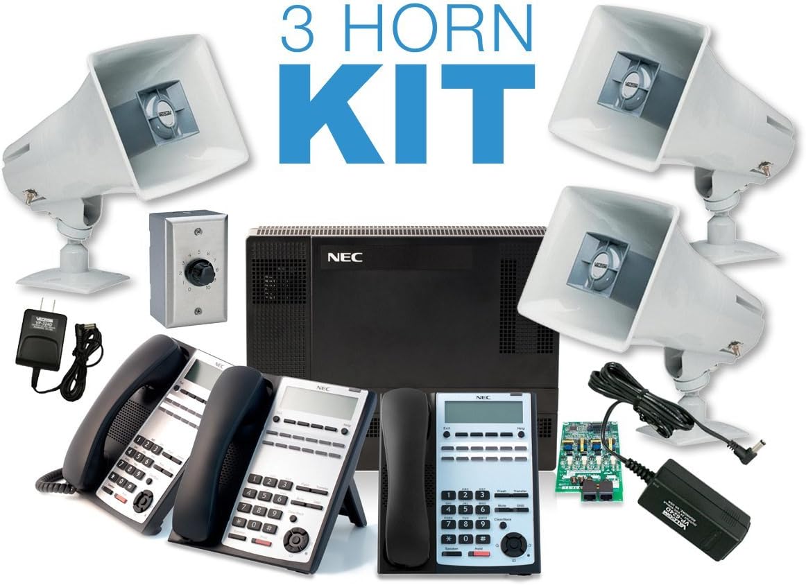 NEC SL1100 3 Phone Kit with 5-Watt Multi-Way Intercom Paging System for Warehouse Auto Shop Office Restaurant etc.