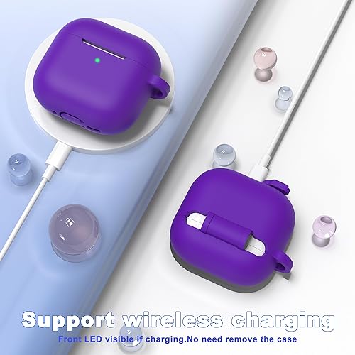 Miniatura 6 de Funda para AirPods de 4 generación 2024, silicona suave de grado militar que absorbe los golpes para AirPods 4 con llavero y kit de limpieza, color