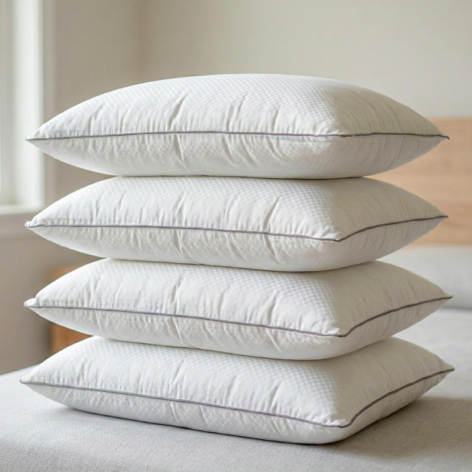 AYKA Super Soft Microfiber Bed Pillow | Virgin Fiber Filled Plush Pillow | Adequate Firmness & Neck Support | Hypoallergenic, Washable | Ideal for Side, Back & Stomach Sleepers | White | Pack of 4