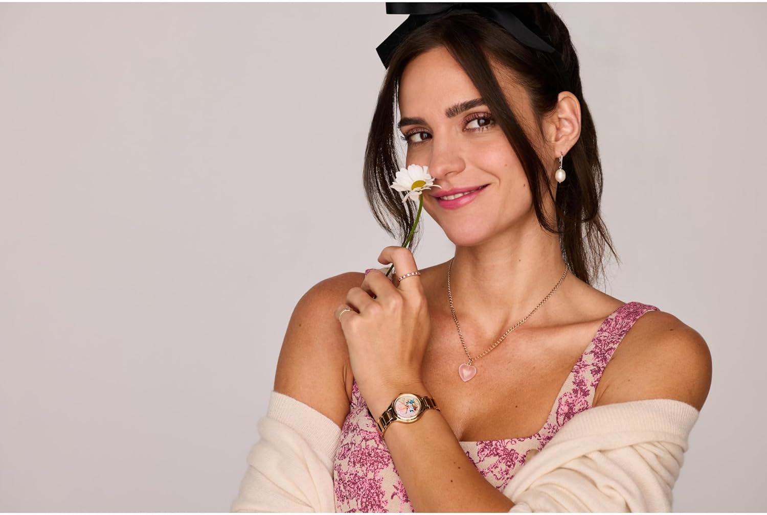 Citizen Women's Eco-Drive Mickey and Minnie Mouse Take Paris, Mother-of-Pearl Dial, Gold-Tone Stainless Steel Bracelet Watch (Model: FE2103-52D) - Image 5