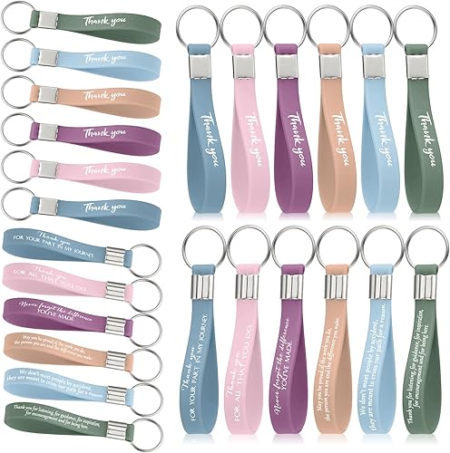 Fumete 24 Pcs Thank You Keychains Bulk Silicone Appreciation Key Chains for Employee Teacher Back to School Gifts