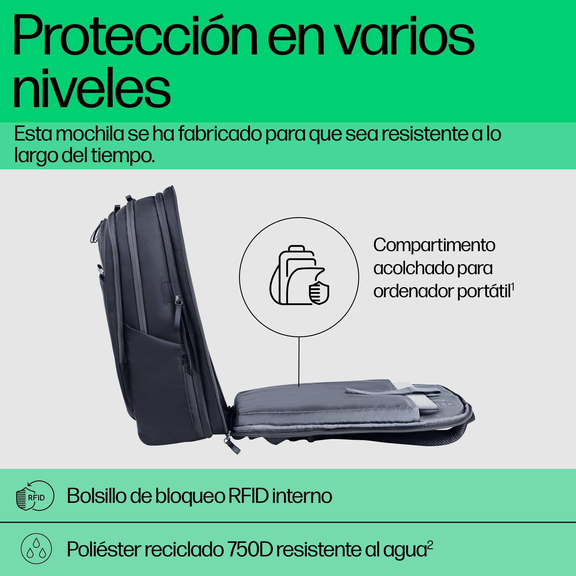 HP Mochila para portátiles hasta 17" Travel Plus, 30 litros, Unisex Adulto, Negro, Grande