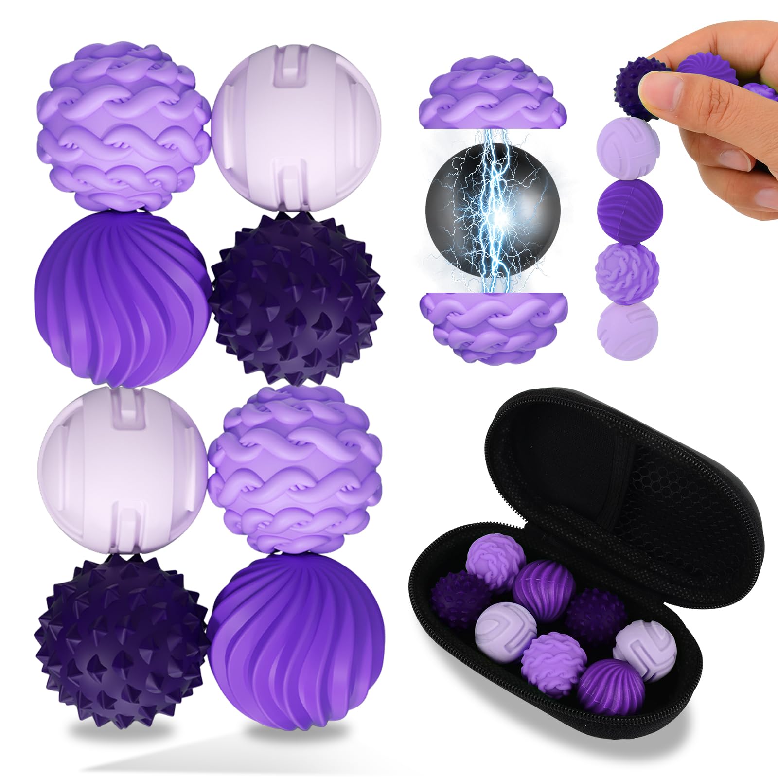 8 Stück Geräuschlose Magnetische Stress Bälle Teenager, Anti-Stress Spielzeug aus Silikon für Erwachsene Sensorik Spielzeug zur Beruhigung, Angstabbau und Entspannung Frauen & Männer Lila