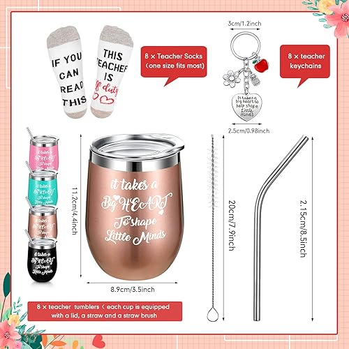 Miniatura 2 de Juego de 24 vasos de vino a granel para mujeres regalos de agradecimiento para profesores vasos de 12 onzas 8 llaveros de corazón 8 calcetines