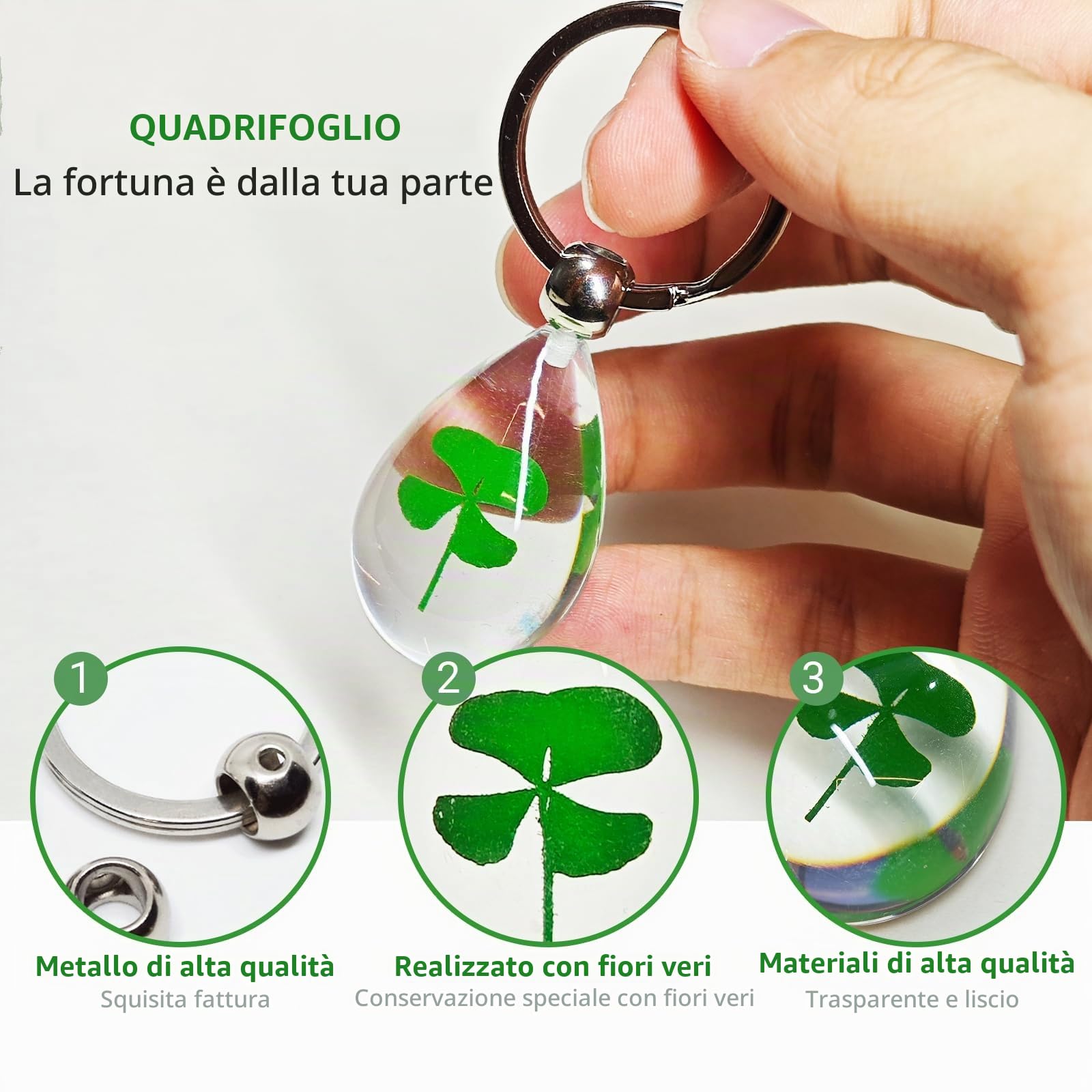portafortuna Regalo di addio per i colleghi Regalo fortunato con vero portachiavi a quadrifoglio regali per colleghi Carte incluse Imballaggio in sacchetto di garza