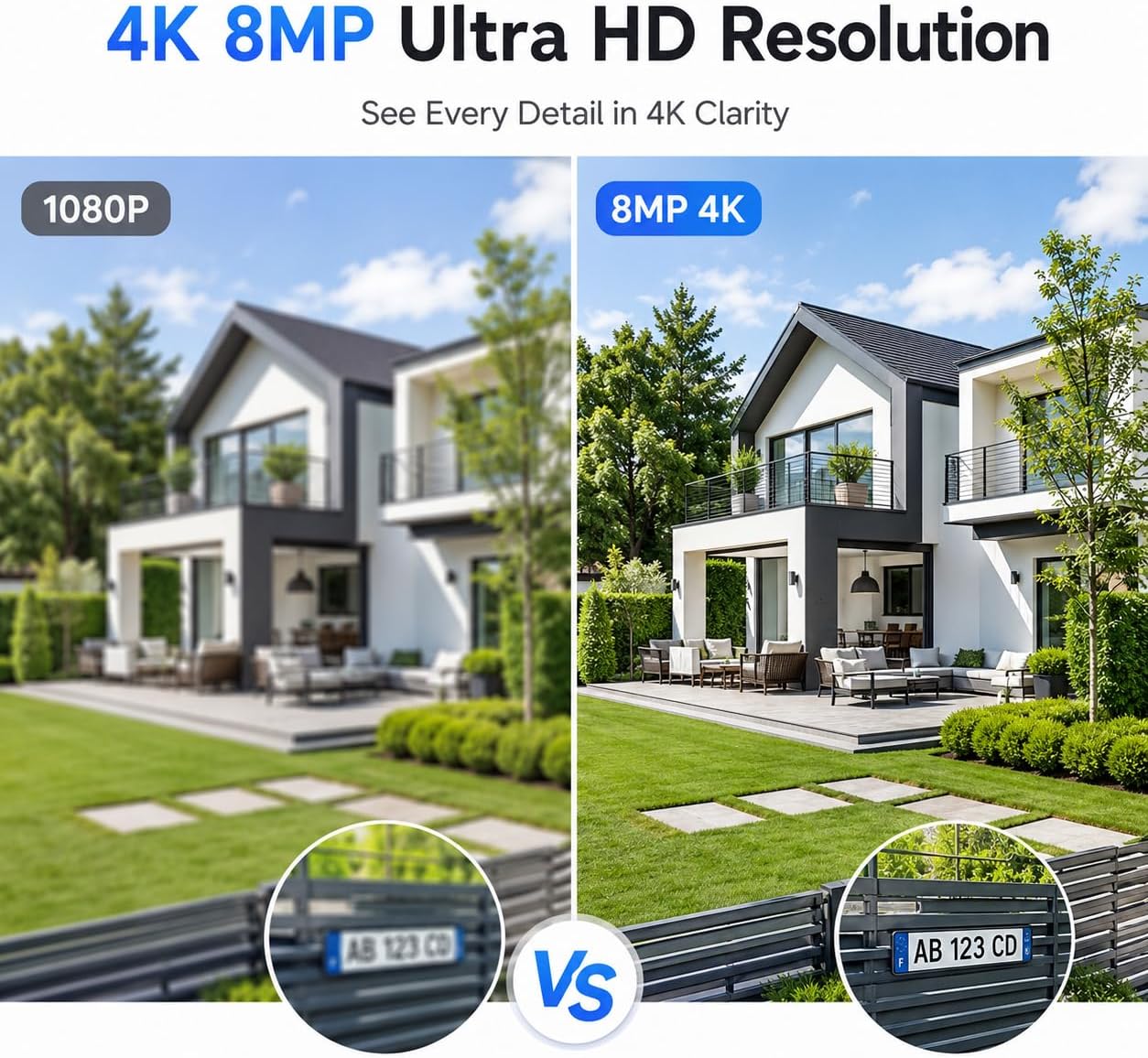 4K 8MP Security Camera, 2.4GHz WiFi, 360° PTZ Surveillance Camera with Dual Antennas, Color Night Vision, Motion Detection, Two-Way Audio, IP66 Waterproof Home Security Camera System