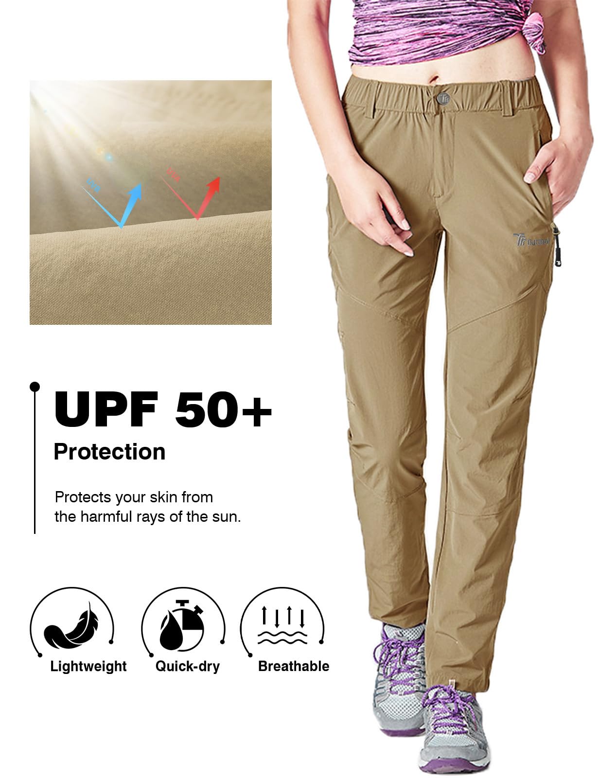 Rdruko Pantaloni da trekking da donna per attività all'aria aperta, pantaloni leggeri, ad asciugatura rapida, protezione UV UPF 50+, traspiranti, funzionali