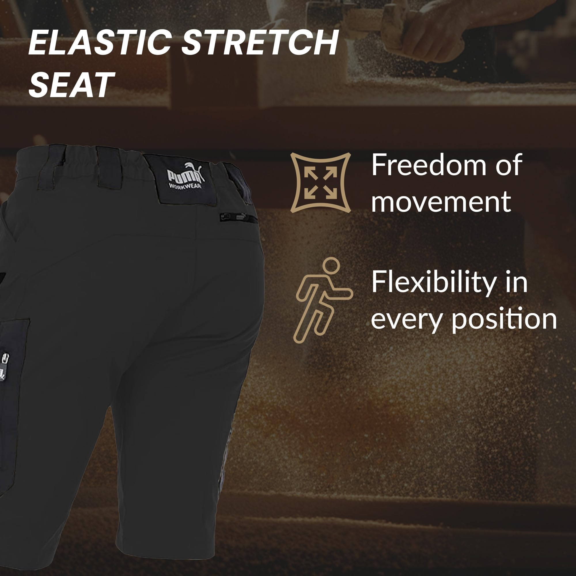 PUMA Workwear Pro-One Adventure Short de randonnée pour homme - Nylon renforcé et durable - Pantalon de trekking avec stretch 4 directions - Avec anneau en D - Pantalon d'extérieur