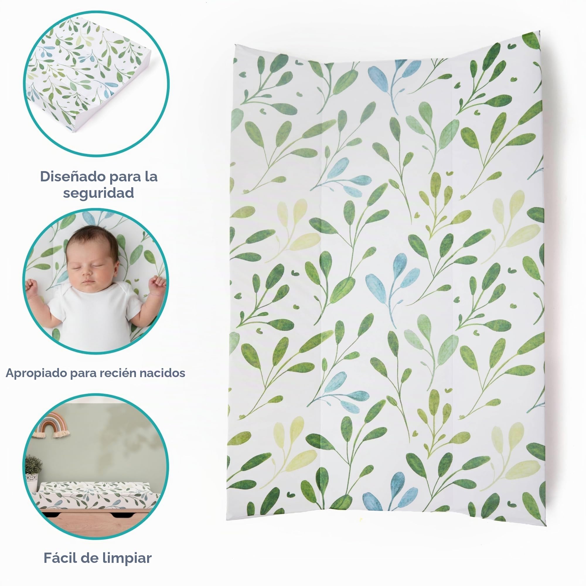Clair de Lune Cambiador de bebé con cuña antivuelco, 69 x 44 cm, color verde oliva