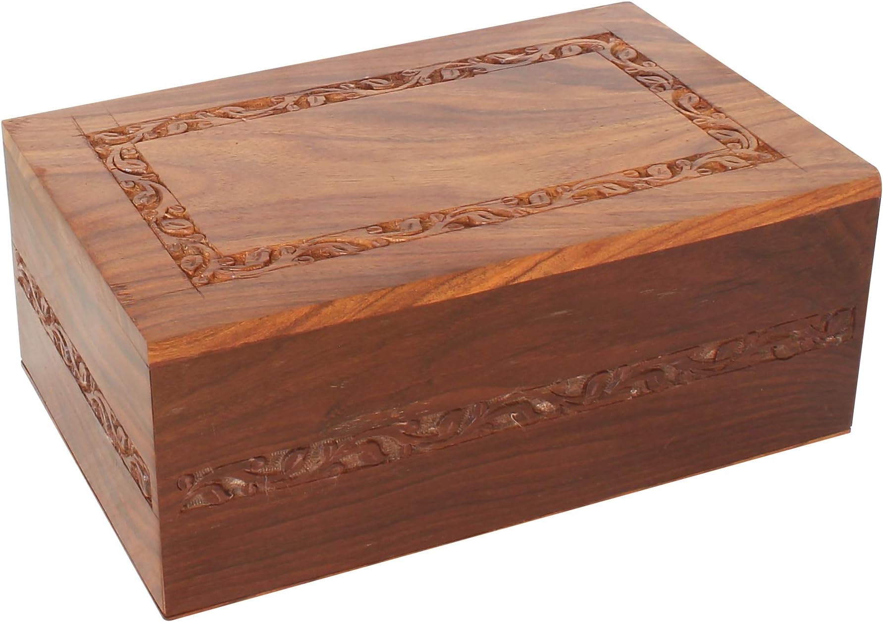 Solid Wood Cremation Funeral Urn for Ashes, Large Hard Wood Carved Biodegradable Casket Urn
