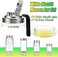 Vista 2 de Tapa de Pico Vertedor para Frasco Mason de Acero Inoxidable con Mango, Tapas de Pico Vertedor Abatible de Boca Ancha para Frascos Mason, Cubierta