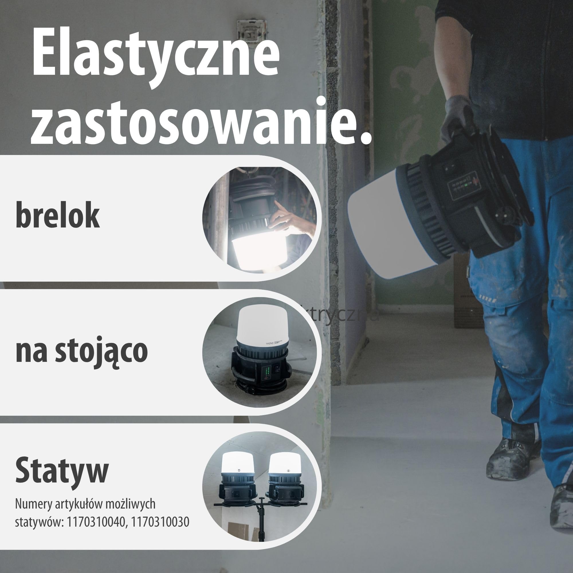 Brennenstuhl Professional Multi Battery LED 360° Hybrid Reflektor budowlany 12050 MH (12000lm, IP54, kompatybilny z akumulatorami 18V od 10 różnych producentów, kabel RN 5m, bez akumulatora)