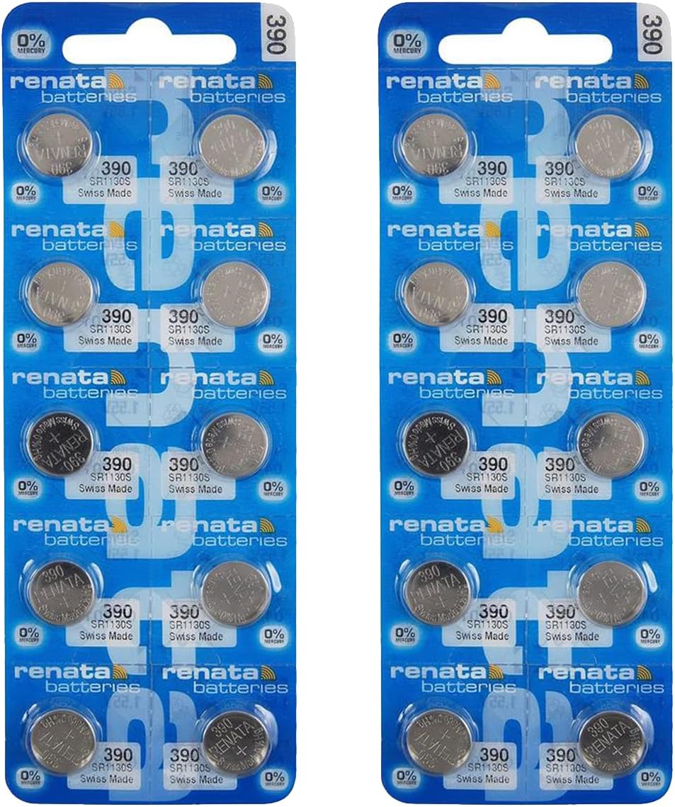 Renata 390 SR1130SW Batteries - 1.55V Silver Oxide 390 Watch Battery (20 Count)