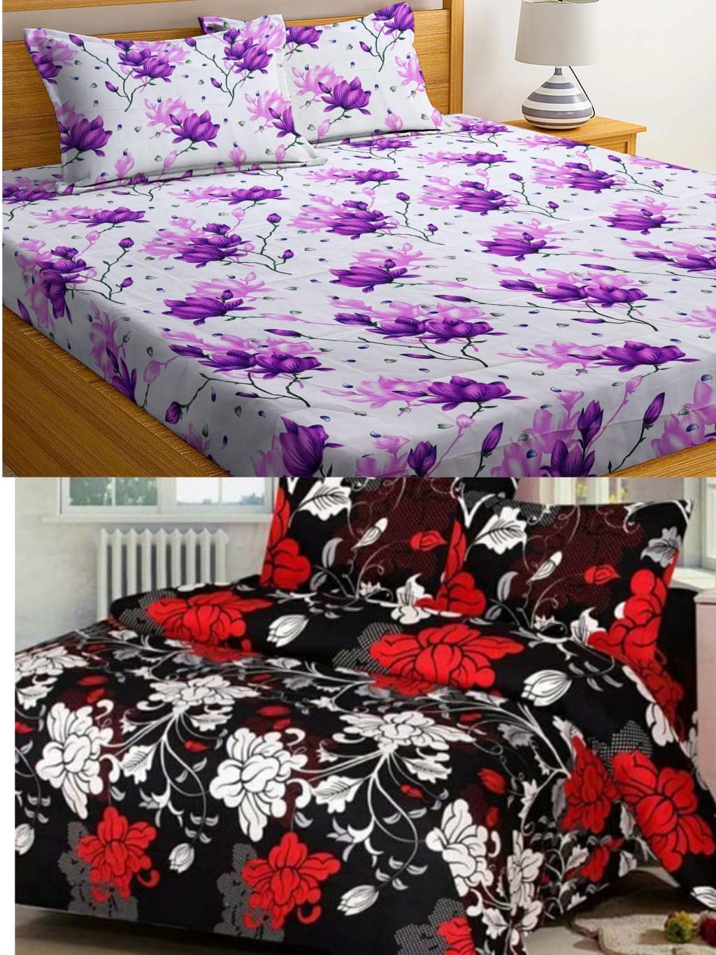 PLEDGE CREATIONS® Glace Cotton 314 TC King Size Double Bedsheets Combo Pack of 2 with 4 Pillow Covers