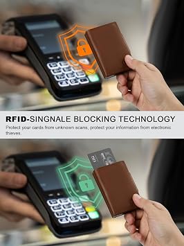 GSG SINCE 1998 Men's Leather Wallet RFID Blocking Pop Up Card Holder Slim Wallet with Coin Pocket ID Window Cash Slot Holds 10 Cards Gift Box Brown