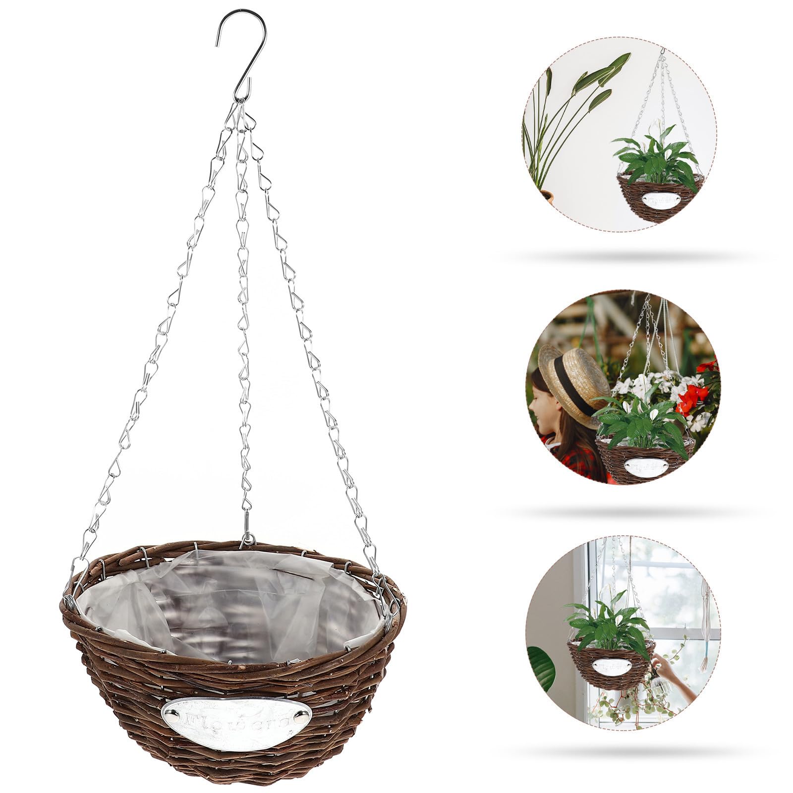 2 Pezzi Vasi Sospesi per Piante da Esterno in Rattan e Metallo Marrone, Vasi Appesi per Balcone, Portico e Decorazione Giardino