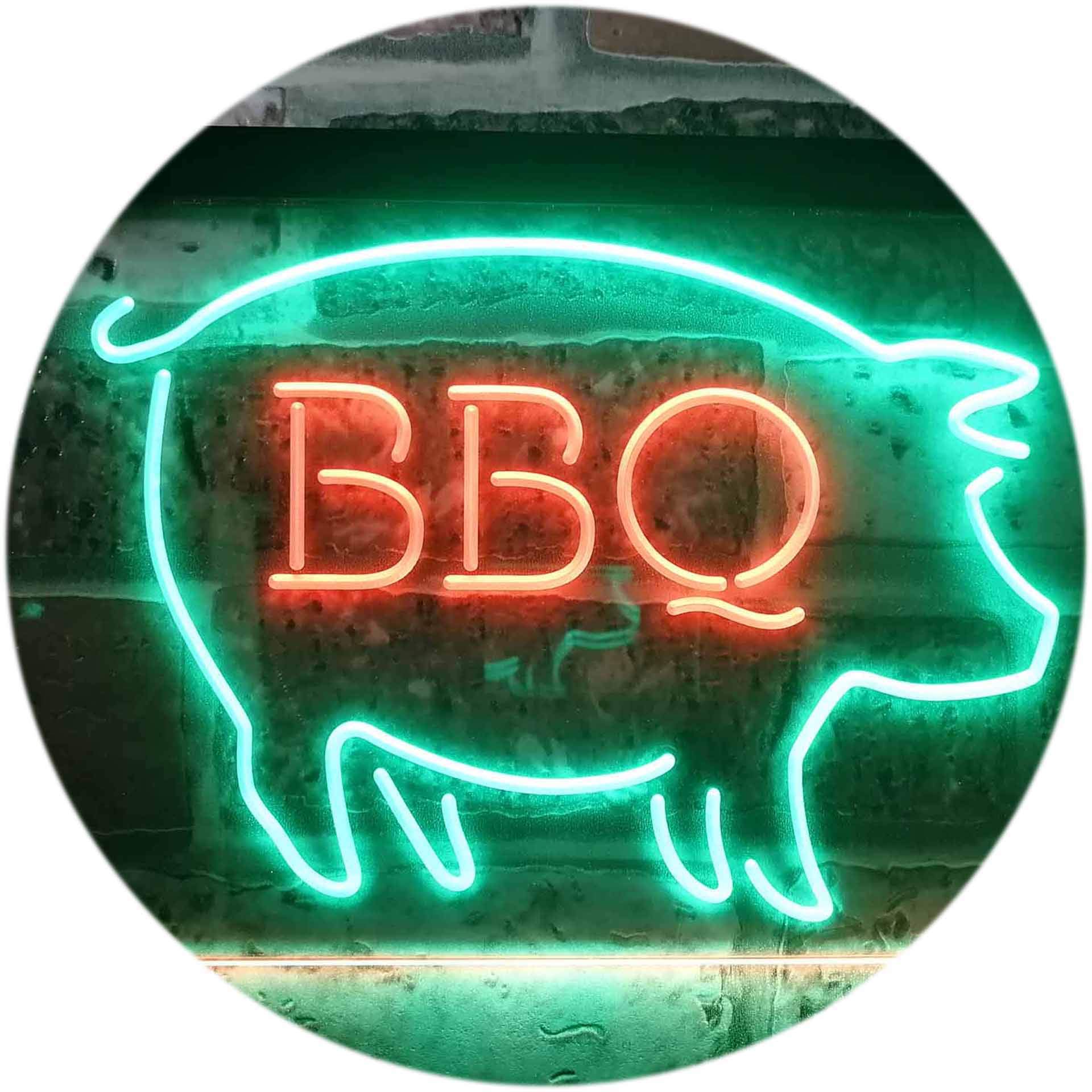 BBQ Pig Restaurant Open Display Dual Color LED Enseigne Lumineuse Neon Sign Vert et rouge 600 x 400mm st6s64-i3161-gr