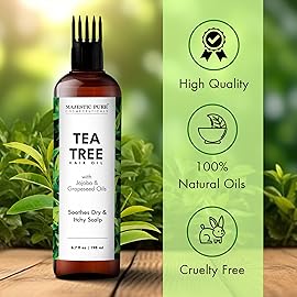 Majestic Pure 100% Pure Tea Tree Oil For Hair Growth - Strengthening, Nourishing, Volumizing - Infused with Jojoba Oil & Grapeseed Oil - Non GMO Verified - 6.7 Fl Oz