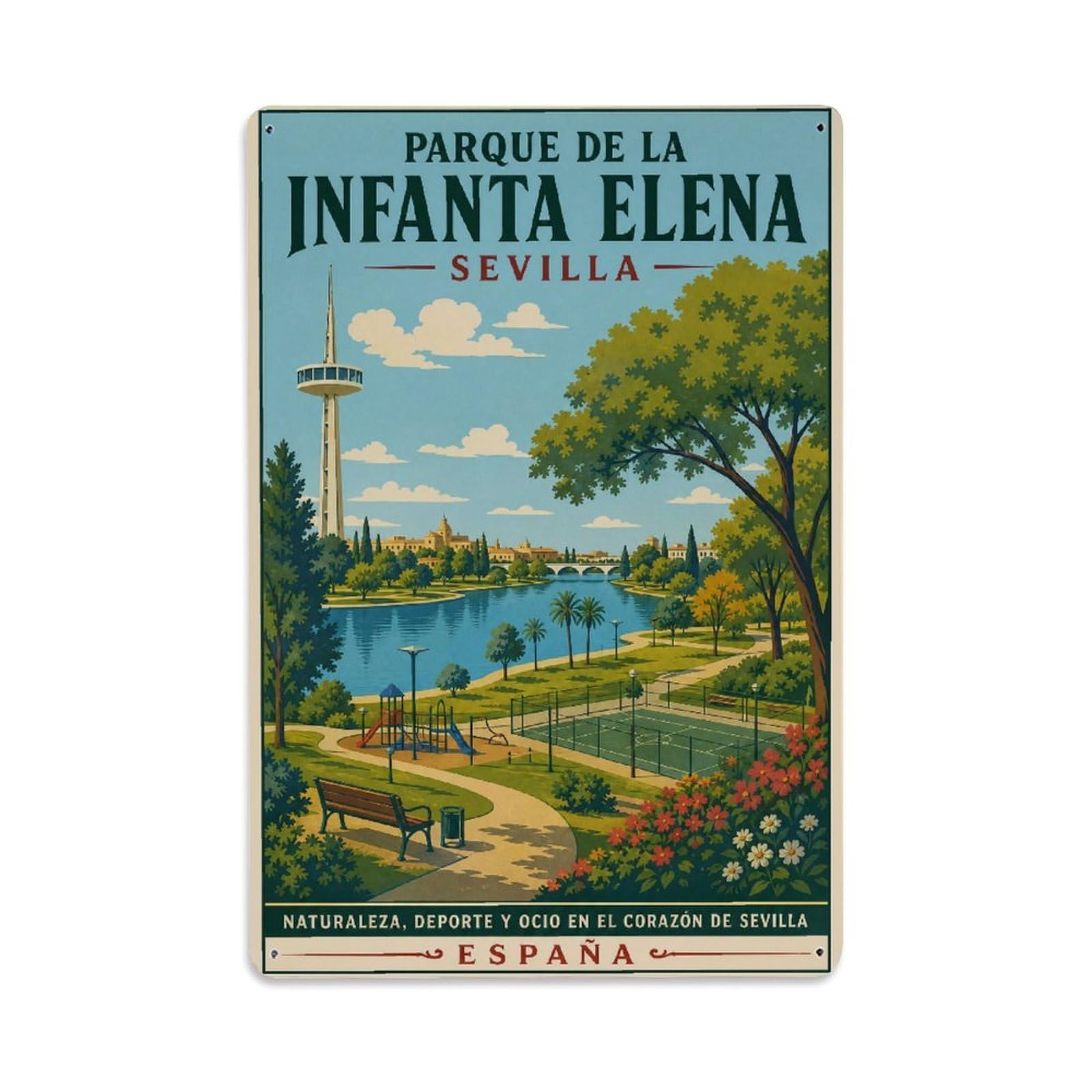 Huiyhb 8X12inch(20X30cm) Vintage Travel Parque Infanta Elena Seville Green Space Metal Tin Sign