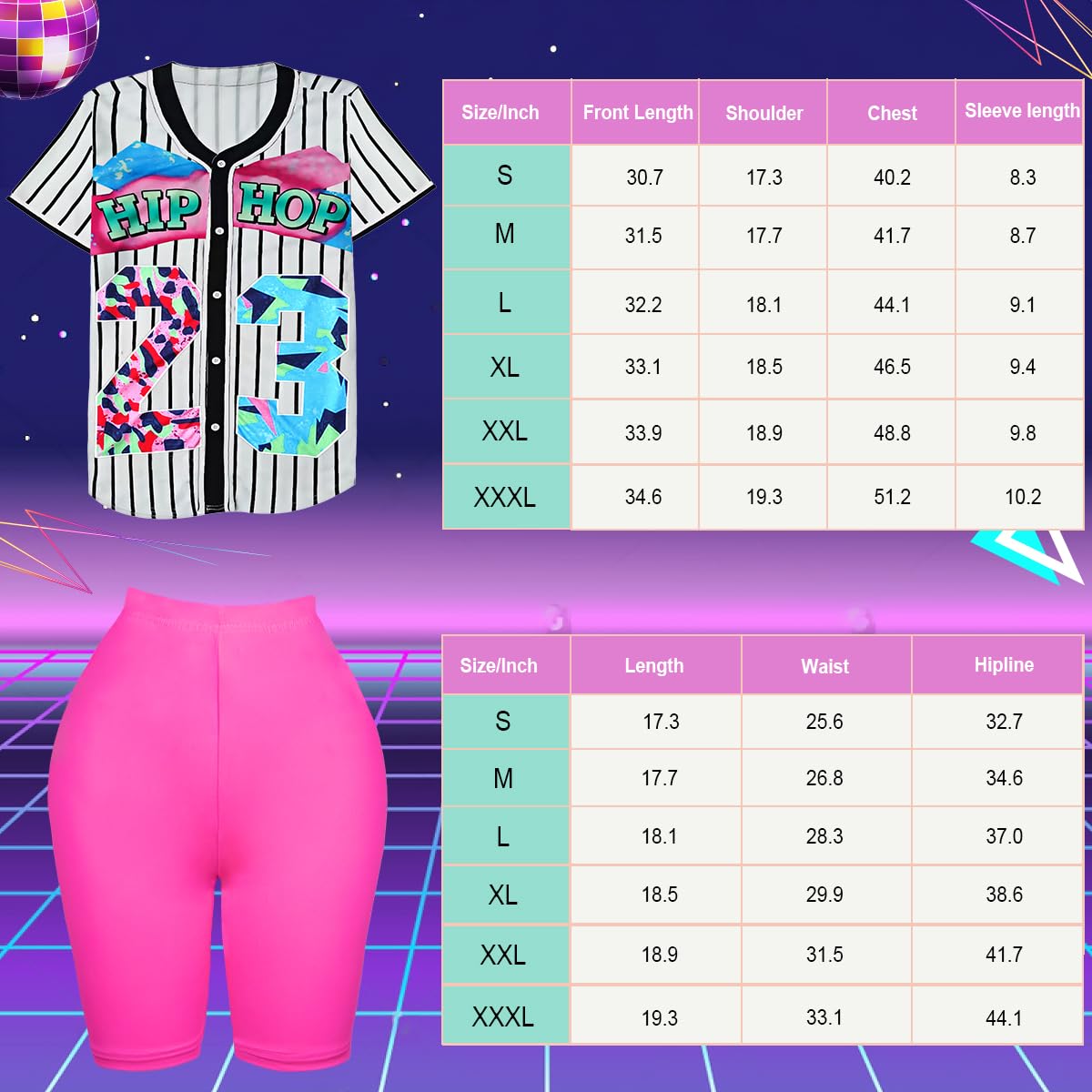 WILDPARTY 80s 90s Hip Hop Costume Outfit for Women Baseball Jersey Shirt Yoga Pants Bucket Hat Gold Chain Rapper Accessories 1990s 1980s Neon Clothes Retro Party WhitePink 2XL - Image 2