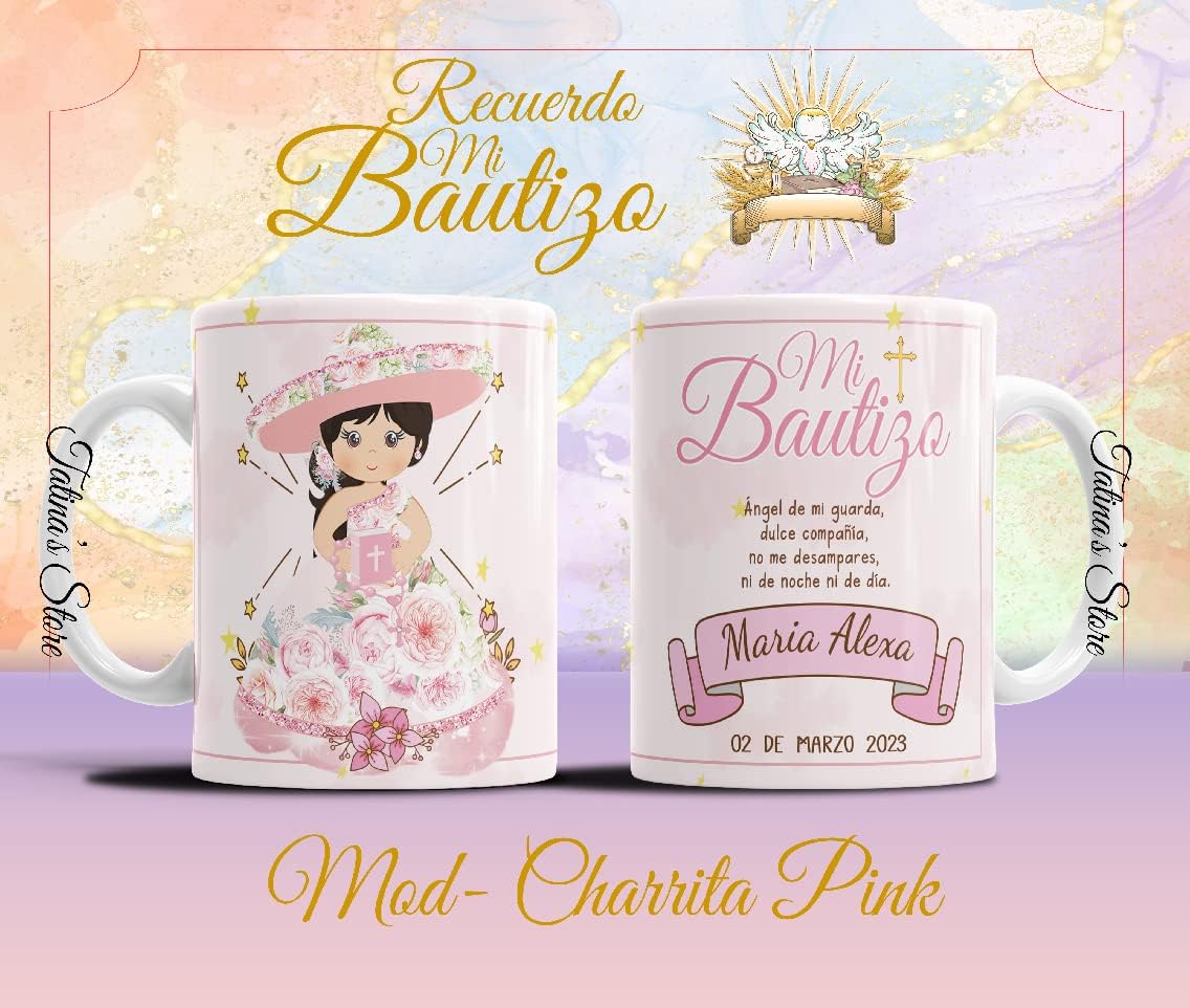 Recuerdos De Bautizo para niña Set 12 Tazas Café 11Oz, Recuerdos De Bautizo para niña,Recuerdos para Bautizo de Niña, Recuerdos para Bautizo personalizados, Recuerdos para Bautizo elegantes